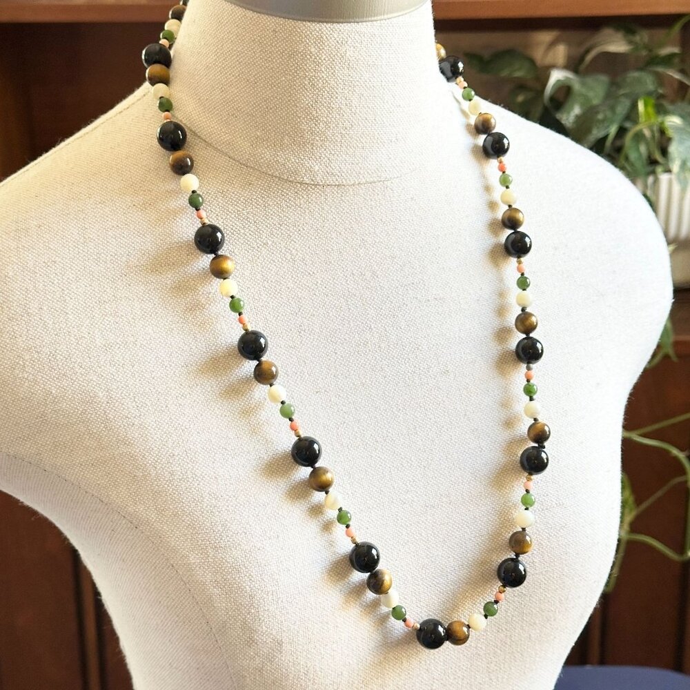 Vintage Gemstone Bead Necklace – 28" Long